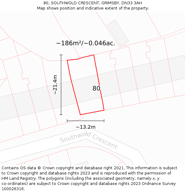 80, SOUTHWOLD CRESCENT, GRIMSBY, DN33 3AH: Plot and title map