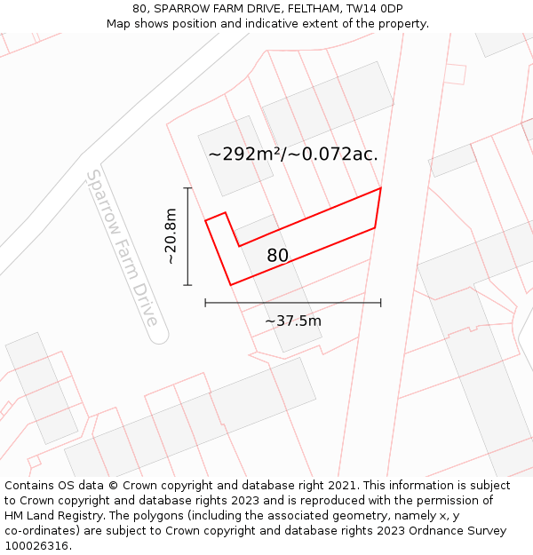80, SPARROW FARM DRIVE, FELTHAM, TW14 0DP: Plot and title map