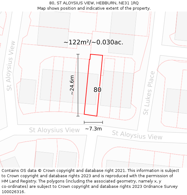 80, ST ALOYSIUS VIEW, HEBBURN, NE31 1RQ: Plot and title map