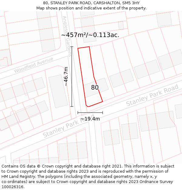 80, STANLEY PARK ROAD, CARSHALTON, SM5 3HY: Plot and title map