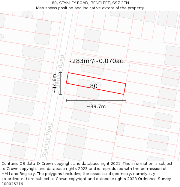80, STANLEY ROAD, BENFLEET, SS7 3EN: Plot and title map