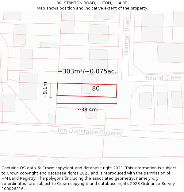 80, STANTON ROAD, LUTON, LU4 0BJ: Plot and title map