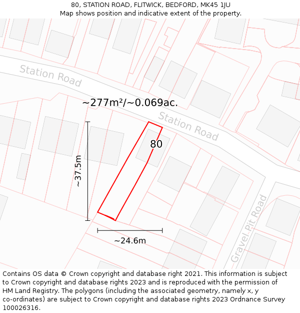 80, STATION ROAD, FLITWICK, BEDFORD, MK45 1JU: Plot and title map