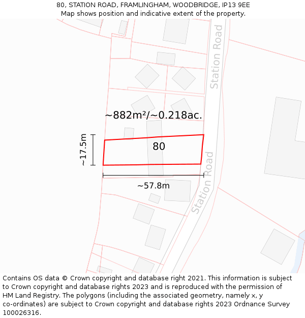 80, STATION ROAD, FRAMLINGHAM, WOODBRIDGE, IP13 9EE: Plot and title map