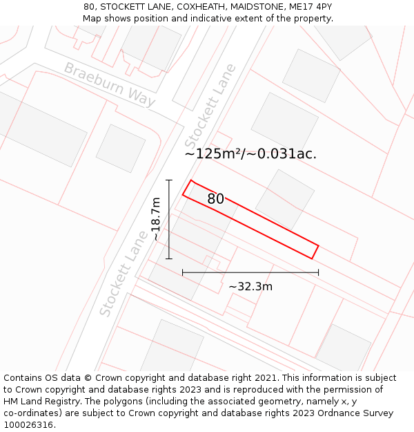 80, STOCKETT LANE, COXHEATH, MAIDSTONE, ME17 4PY: Plot and title map