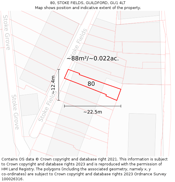 80, STOKE FIELDS, GUILDFORD, GU1 4LT: Plot and title map