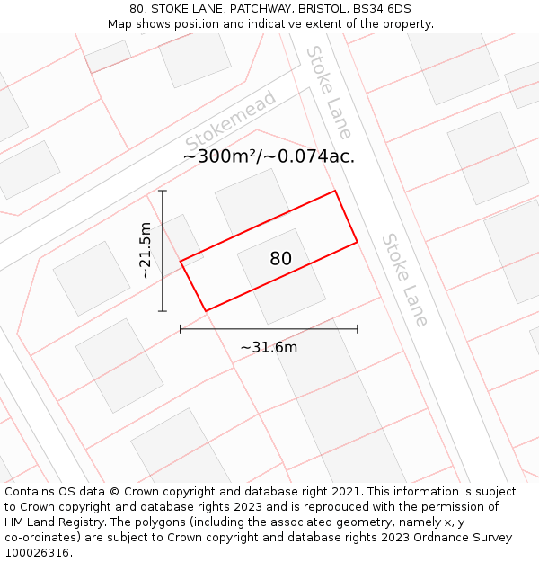 80, STOKE LANE, PATCHWAY, BRISTOL, BS34 6DS: Plot and title map