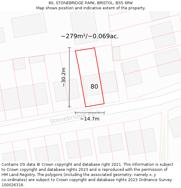 80, STONEBRIDGE PARK, BRISTOL, BS5 6RW: Plot and title map