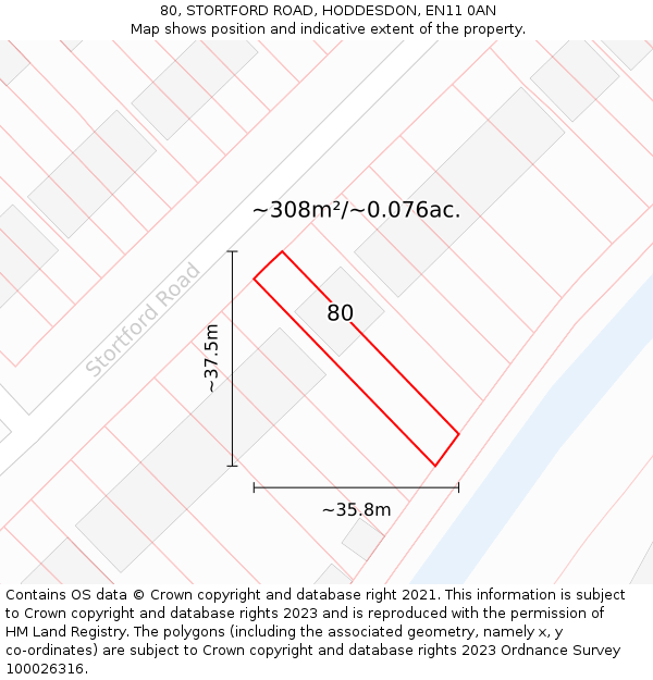 80, STORTFORD ROAD, HODDESDON, EN11 0AN: Plot and title map