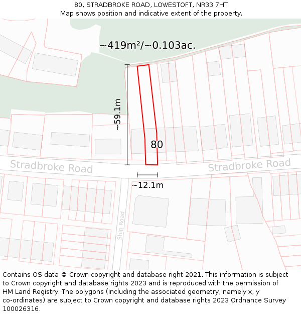 80, STRADBROKE ROAD, LOWESTOFT, NR33 7HT: Plot and title map