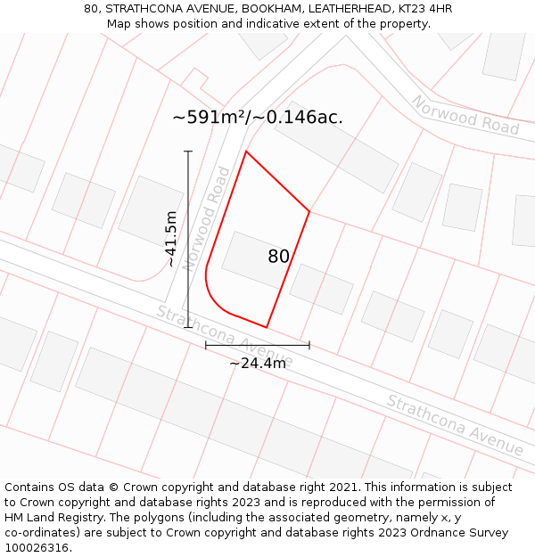 80, STRATHCONA AVENUE, BOOKHAM, LEATHERHEAD, KT23 4HR: Plot and title map