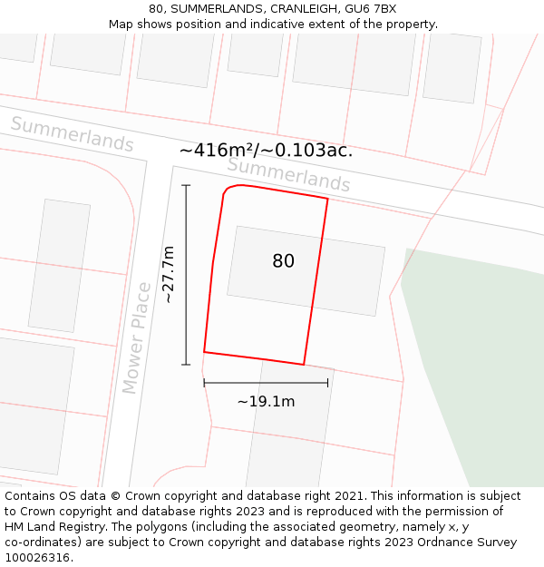 80, SUMMERLANDS, CRANLEIGH, GU6 7BX: Plot and title map