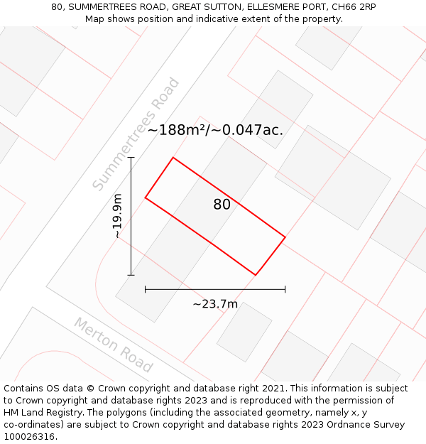 80, SUMMERTREES ROAD, GREAT SUTTON, ELLESMERE PORT, CH66 2RP: Plot and title map