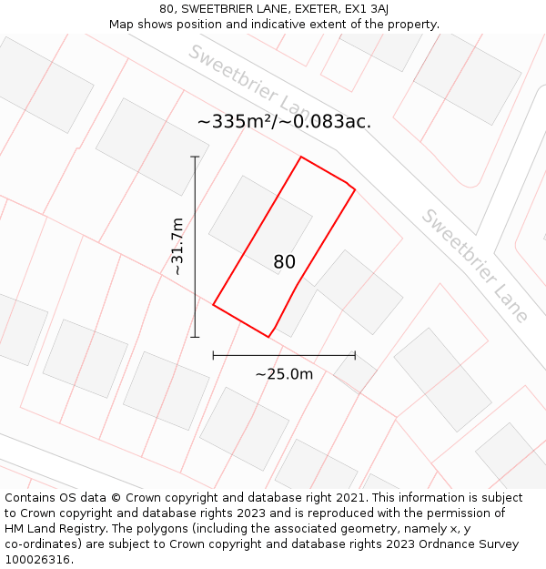 80, SWEETBRIER LANE, EXETER, EX1 3AJ: Plot and title map