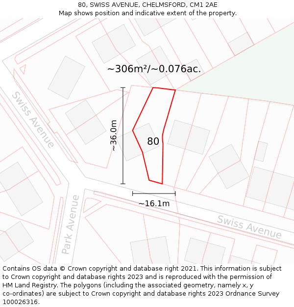 80, SWISS AVENUE, CHELMSFORD, CM1 2AE: Plot and title map