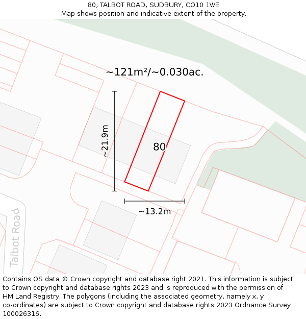 80, TALBOT ROAD, SUDBURY, CO10 1WE: Plot and title map