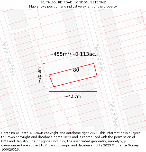 80, TALFOURD ROAD, LONDON, SE15 5NZ: Plot and title map