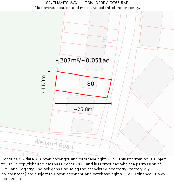 80, THAMES WAY, HILTON, DERBY, DE65 5NB: Plot and title map