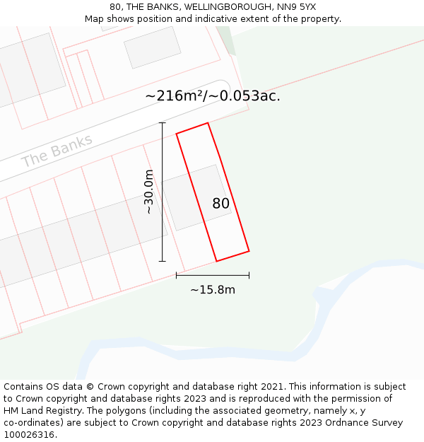 80, THE BANKS, WELLINGBOROUGH, NN9 5YX: Plot and title map