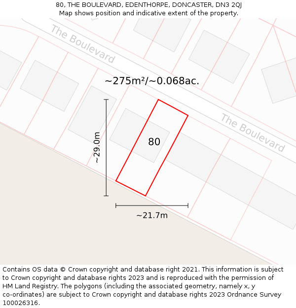 80, THE BOULEVARD, EDENTHORPE, DONCASTER, DN3 2QJ: Plot and title map