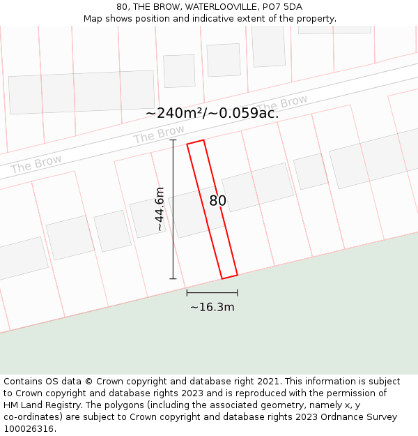 80, THE BROW, WATERLOOVILLE, PO7 5DA: Plot and title map