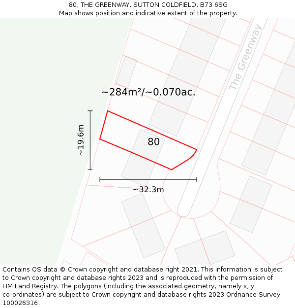 80, THE GREENWAY, SUTTON COLDFIELD, B73 6SG: Plot and title map