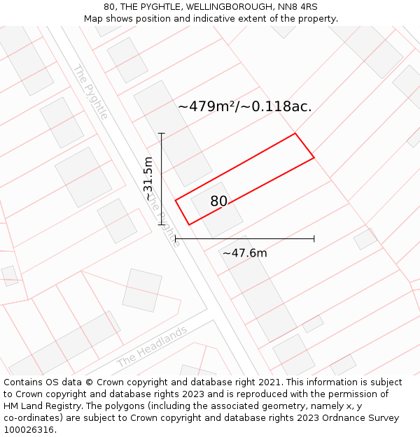 80, THE PYGHTLE, WELLINGBOROUGH, NN8 4RS: Plot and title map