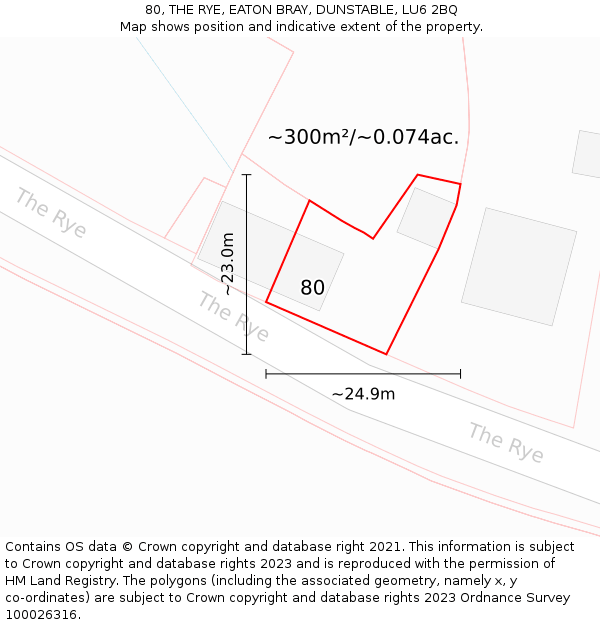 80, THE RYE, EATON BRAY, DUNSTABLE, LU6 2BQ: Plot and title map