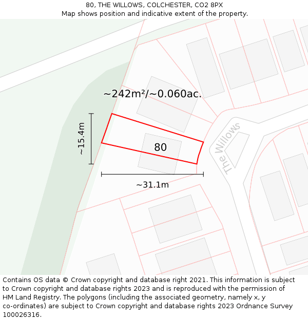 80, THE WILLOWS, COLCHESTER, CO2 8PX: Plot and title map