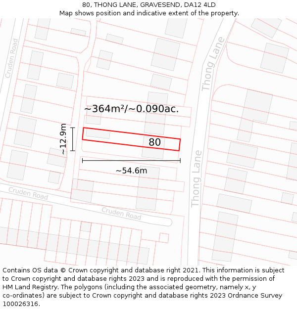 80, THONG LANE, GRAVESEND, DA12 4LD: Plot and title map