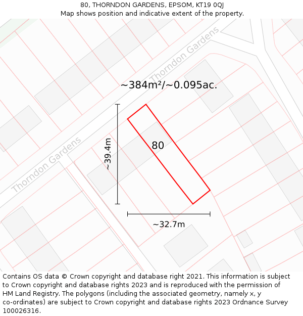 80, THORNDON GARDENS, EPSOM, KT19 0QJ: Plot and title map