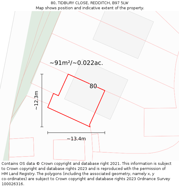80, TIDBURY CLOSE, REDDITCH, B97 5LW: Plot and title map