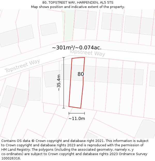 80, TOPSTREET WAY, HARPENDEN, AL5 5TS: Plot and title map