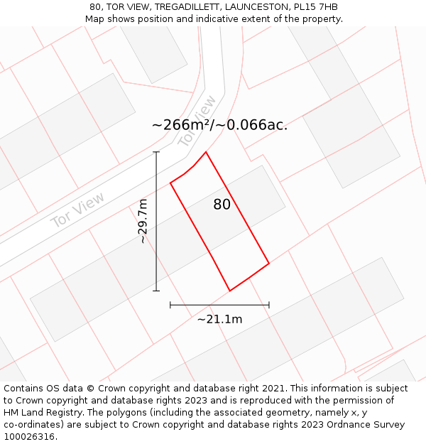 80, TOR VIEW, TREGADILLETT, LAUNCESTON, PL15 7HB: Plot and title map