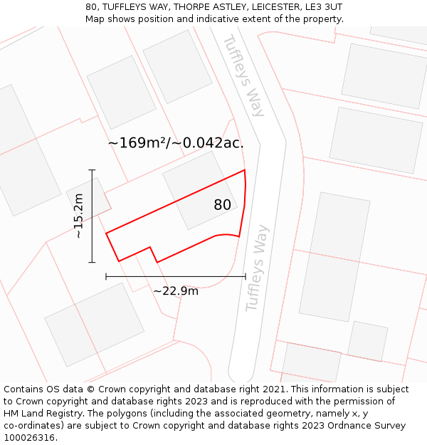 80, TUFFLEYS WAY, THORPE ASTLEY, LEICESTER, LE3 3UT: Plot and title map