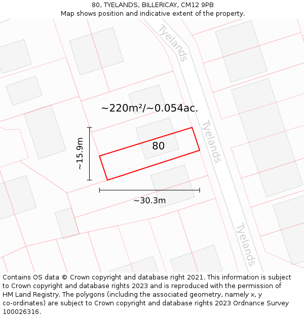 80, TYELANDS, BILLERICAY, CM12 9PB: Plot and title map