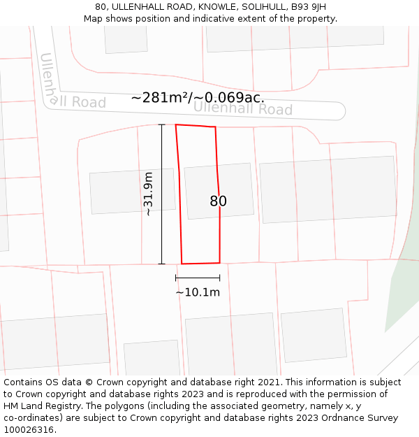 80, ULLENHALL ROAD, KNOWLE, SOLIHULL, B93 9JH: Plot and title map
