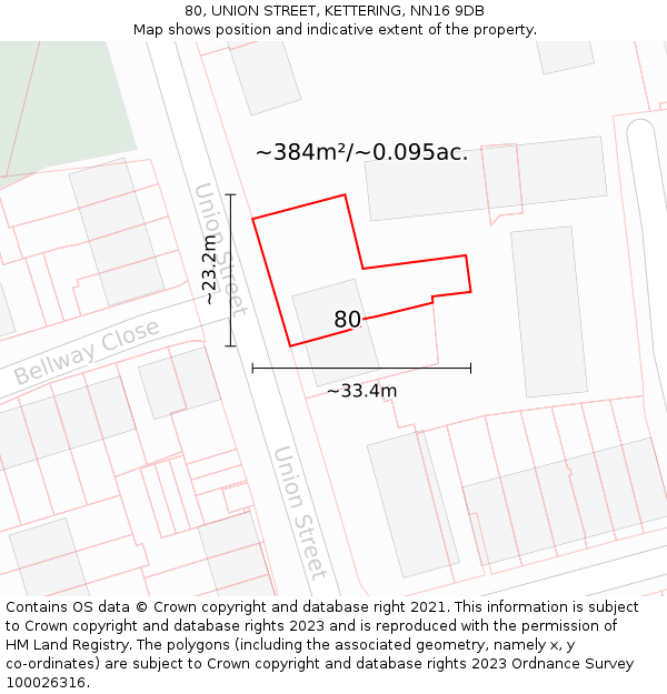 80, UNION STREET, KETTERING, NN16 9DB: Plot and title map