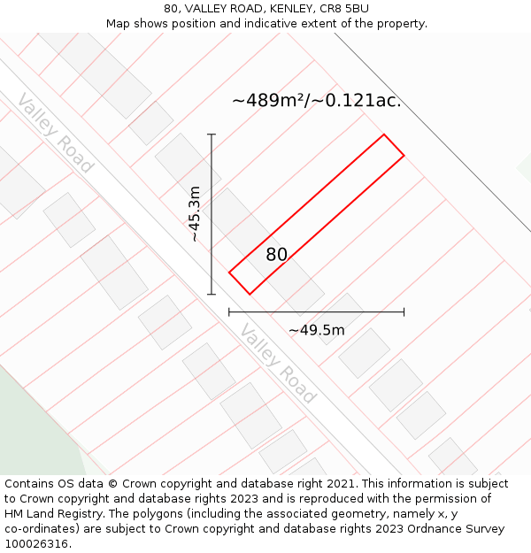 80, VALLEY ROAD, KENLEY, CR8 5BU: Plot and title map
