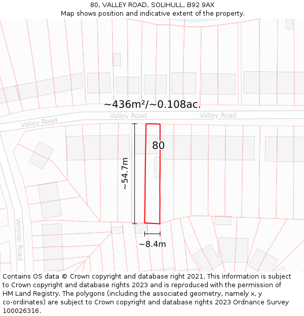 80, VALLEY ROAD, SOLIHULL, B92 9AX: Plot and title map