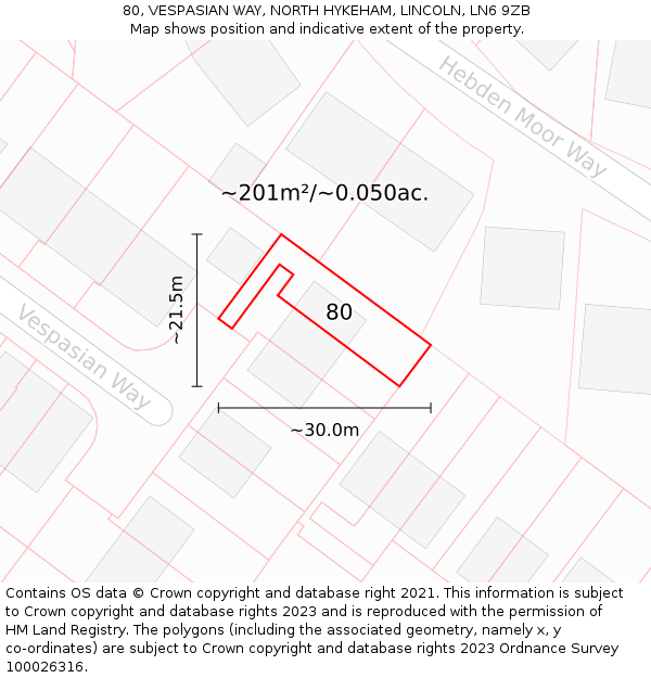 80, VESPASIAN WAY, NORTH HYKEHAM, LINCOLN, LN6 9ZB: Plot and title map