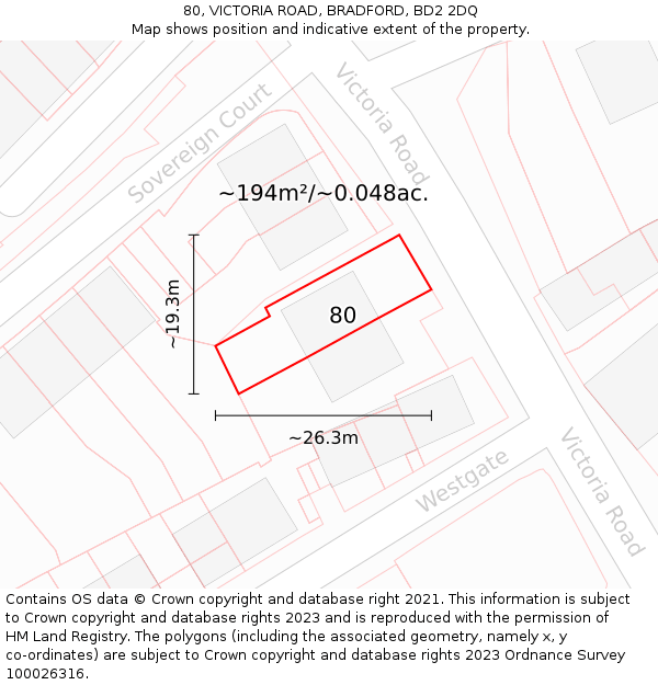 80, VICTORIA ROAD, BRADFORD, BD2 2DQ: Plot and title map