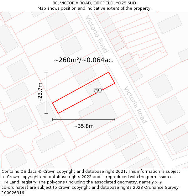 80, VICTORIA ROAD, DRIFFIELD, YO25 6UB: Plot and title map