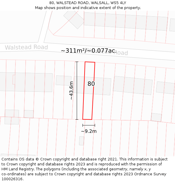 80, WALSTEAD ROAD, WALSALL, WS5 4LY: Plot and title map