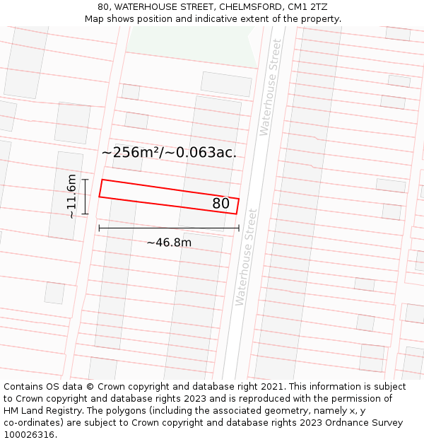 80, WATERHOUSE STREET, CHELMSFORD, CM1 2TZ: Plot and title map