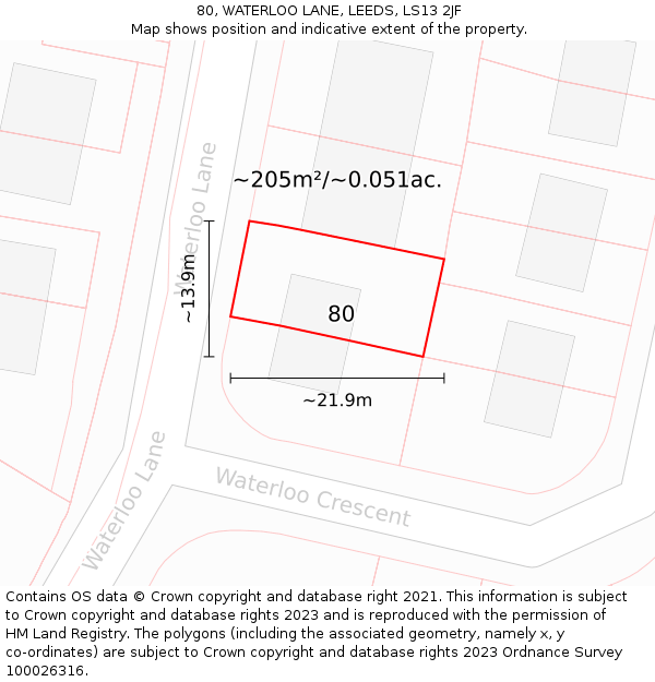 80, WATERLOO LANE, LEEDS, LS13 2JF: Plot and title map