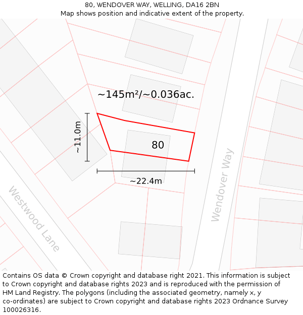 80, WENDOVER WAY, WELLING, DA16 2BN: Plot and title map