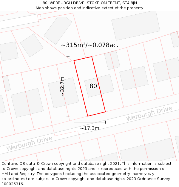 80, WERBURGH DRIVE, STOKE-ON-TRENT, ST4 8JN: Plot and title map