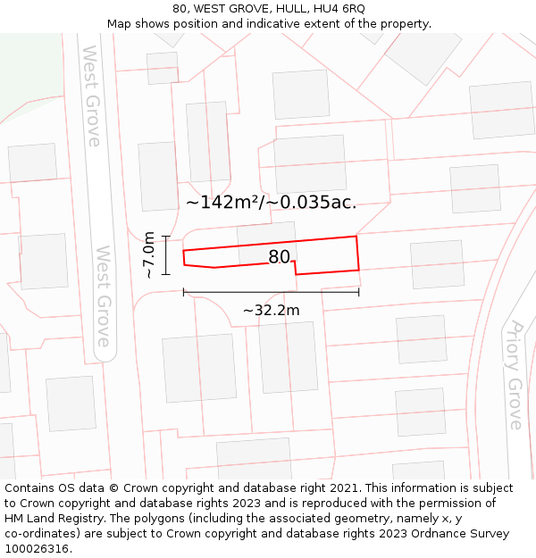 80, WEST GROVE, HULL, HU4 6RQ: Plot and title map