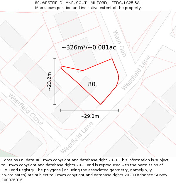 80, WESTFIELD LANE, SOUTH MILFORD, LEEDS, LS25 5AL: Plot and title map